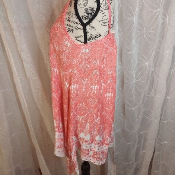 KHALSA Creations orange and white printed tunic tank top sz medium - Picture 8 of 9